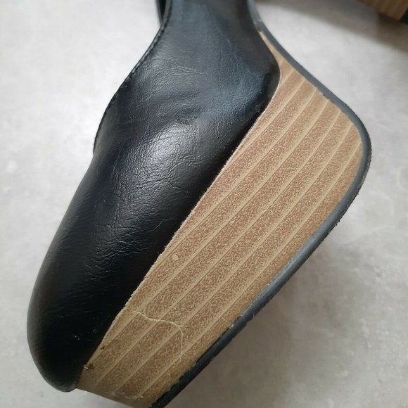 rue 21 Black High Heel Platform Shoe sz 8/9 Faux Leather Pumps Stacked Heels - Picture 10 of 10